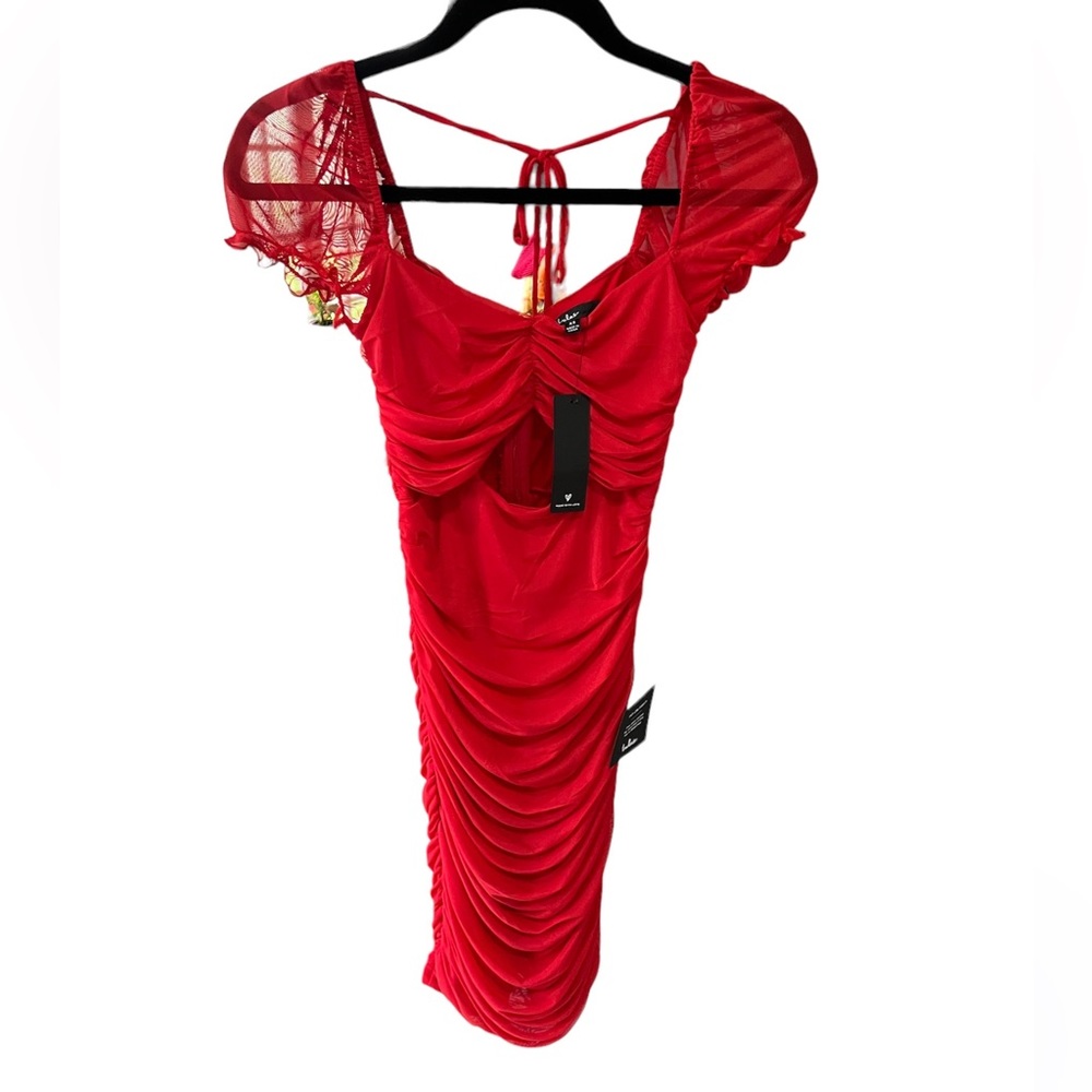 NWT Lulu’s Red Ruched Dress Cut Out XS